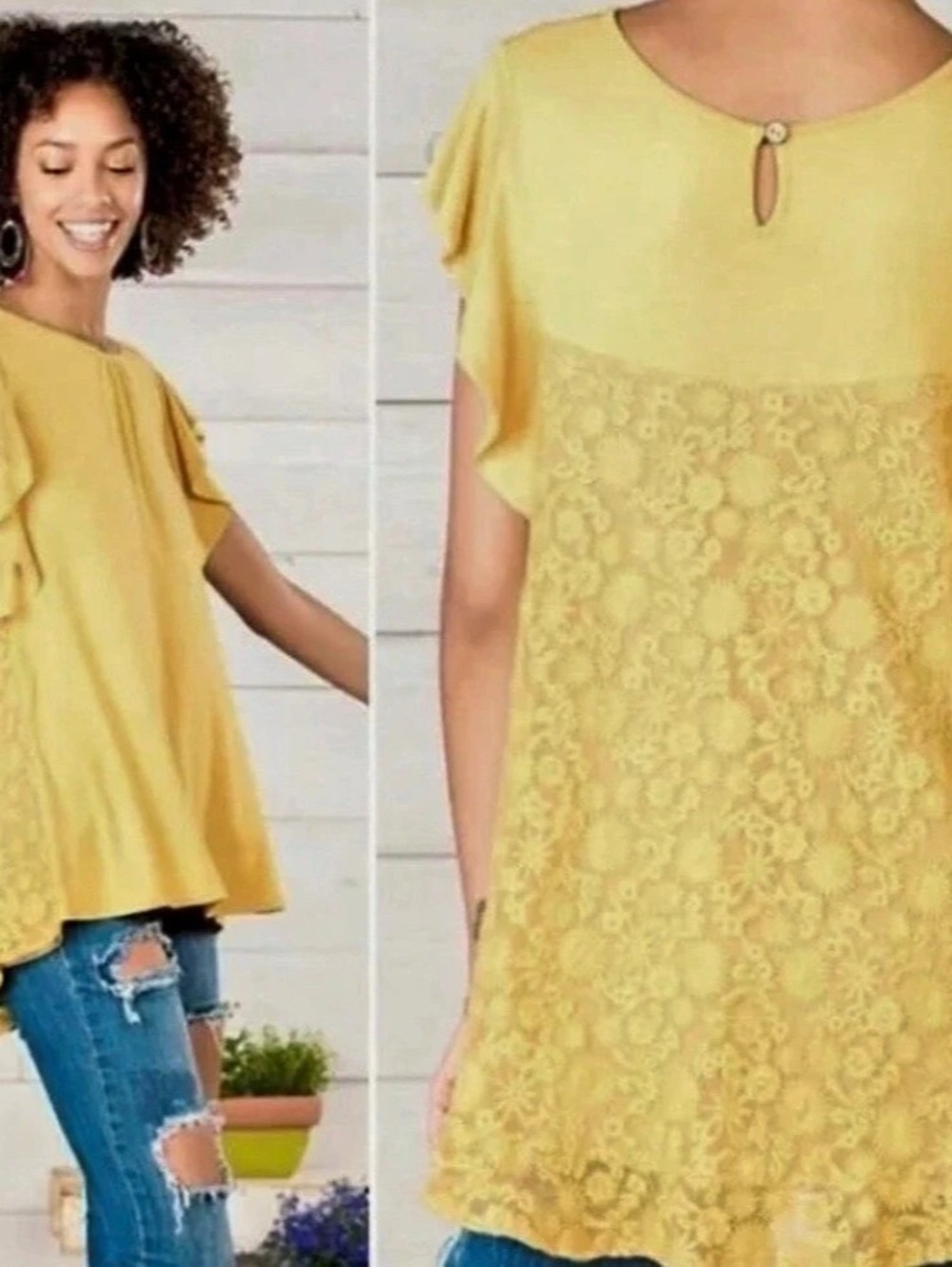 Matilda Jane Floral Lace Ruffle Tunic Yellow Small
